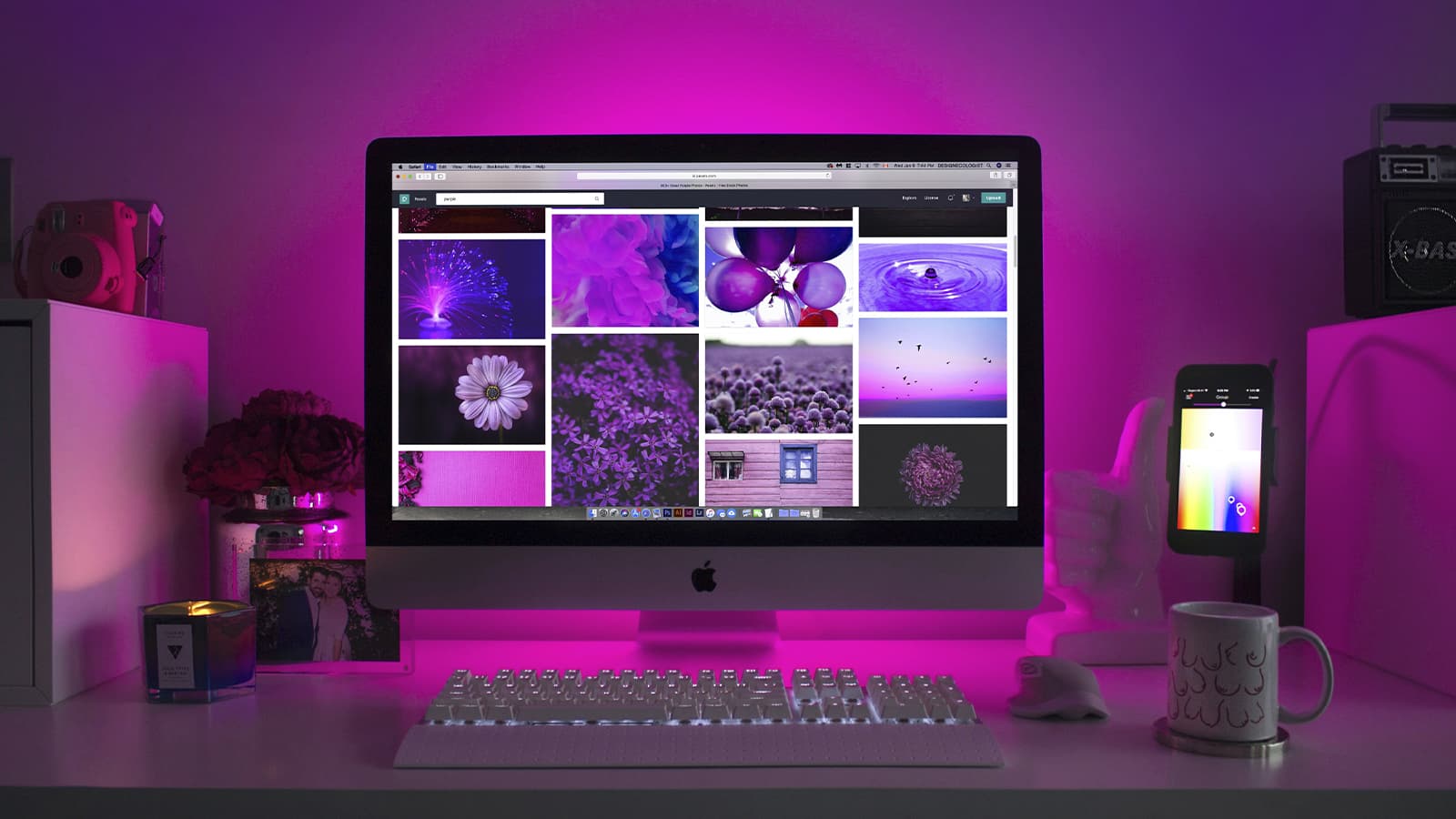 A laptop in lilac light